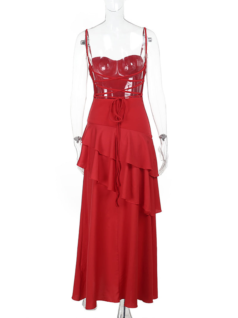 Elegant Spaghetti Strap Ruffles Prom Dress