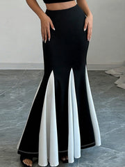 Women's Color Block Mermaid Midi Skirt