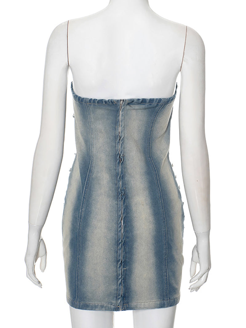 Fashion Party Bodycon Ripped Denim Mini Dress