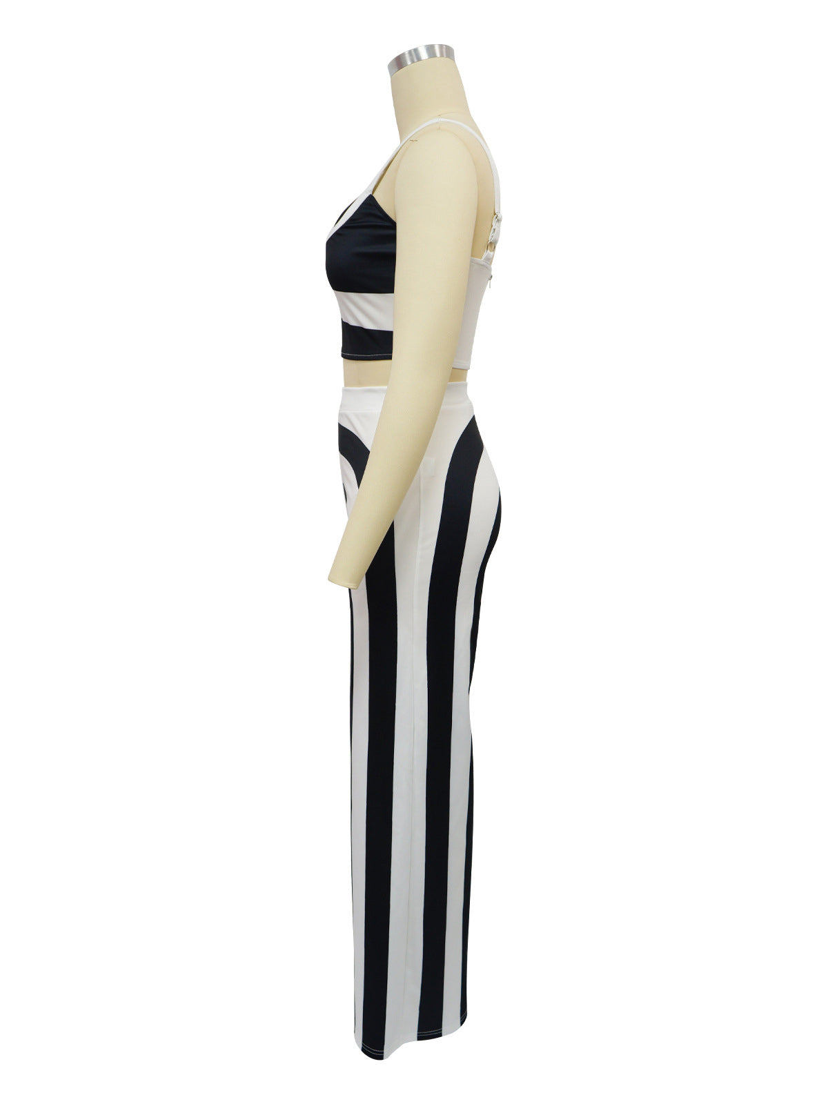 Stripe Crop Vest Wide Leg Pants Casual Two Piece Set