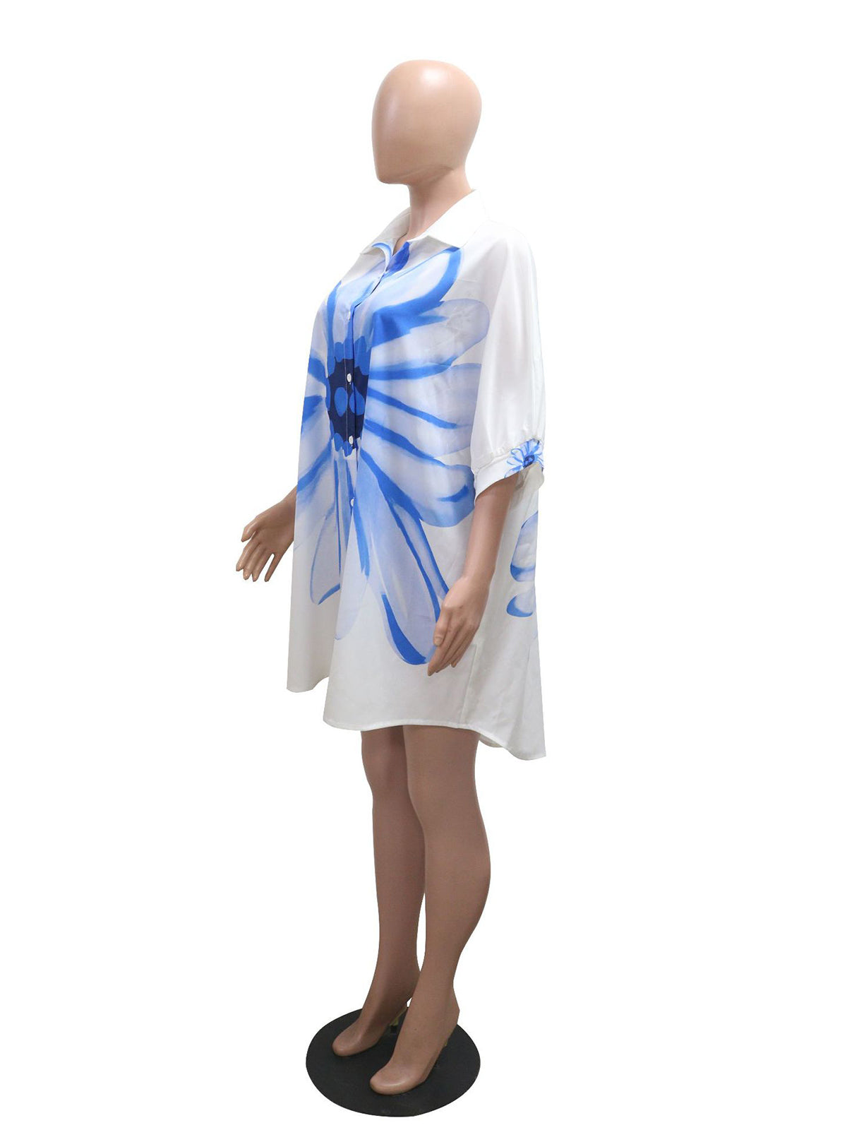 Chic Sunflower Print Loose Casual Shirt Dress