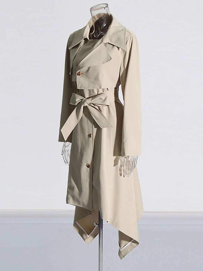 Asymmetric Cut Double Breasted Trench Coat