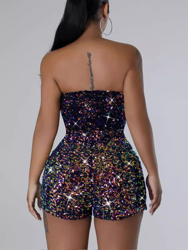 Strapless Sequin Nightclub Bodycon Romper