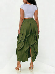 Casual Drawstring Waist Ruffle Parachute Skirt