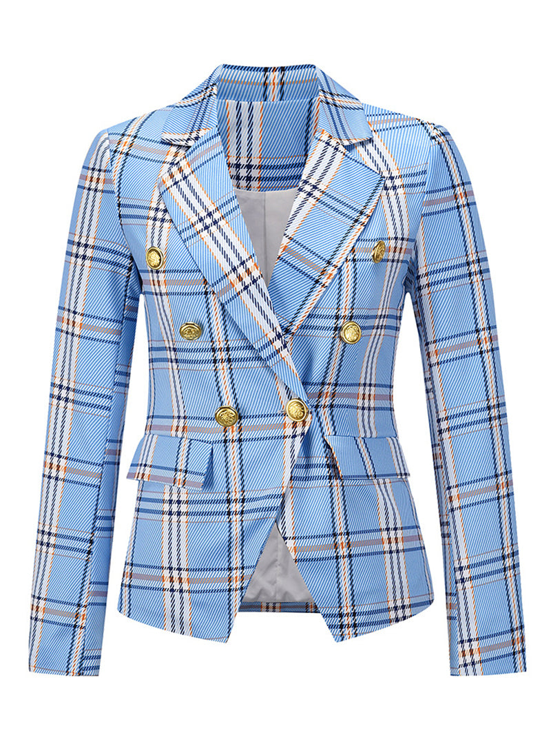 Plaid Printed Slim Lapel Blazer Jacket