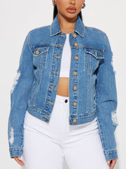 Fashion Ripped Denim Casual Jacket Coat