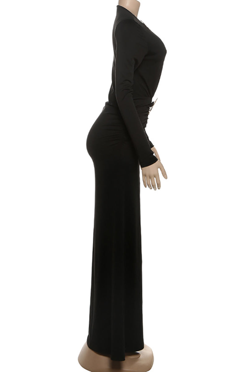 Sexy V Neck Ruched High Split Maxi Dress