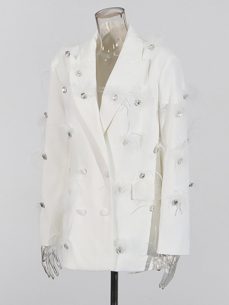 Fashion Rhinestone Feather Embellished Blazer