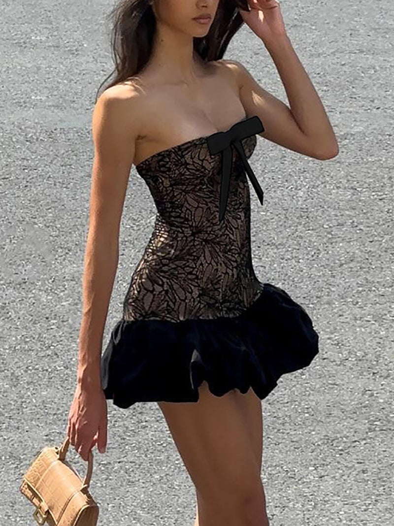 Sexy Strapless Lace See through Dress