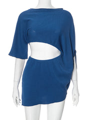 Half Sleeve Hollow Out Irregular Night Club Loose Dress