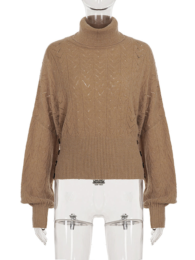 Vintage High Collar Cinched Waist Cropped Sweaters