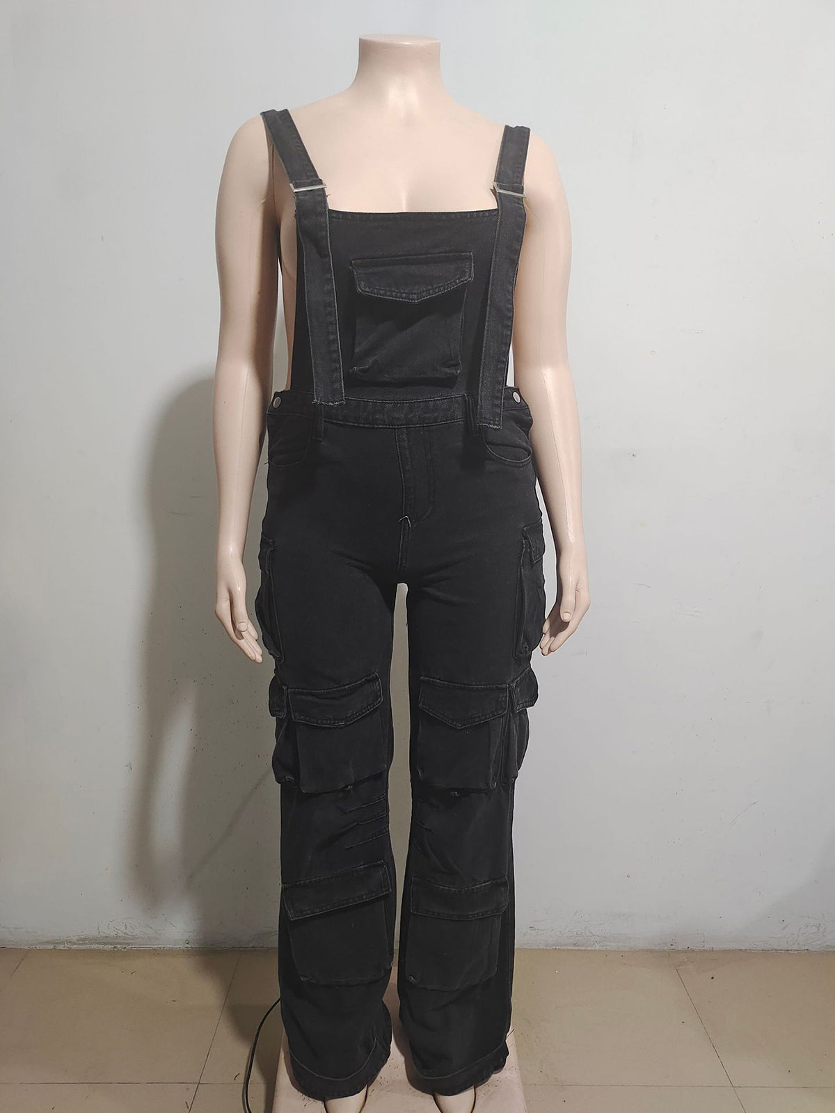 Fashion Cargo Denim Suspender Pants Jumpsuit