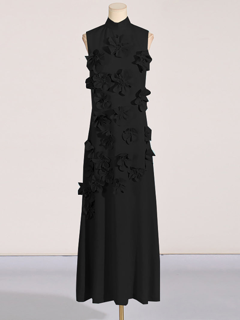 Elegant Floral Applique Sleeveless Maxi Dress Gown
