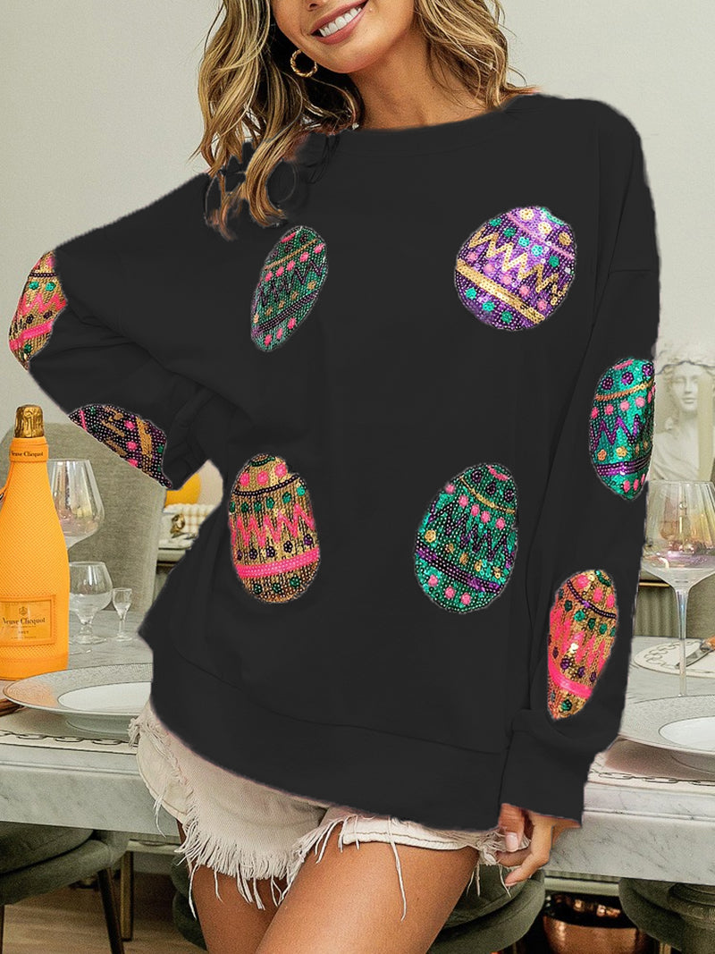 Casual Sequin Embroider Knit Hoodie