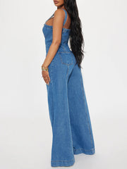 Fashion Denim Flare Bottom Jumpsuit
