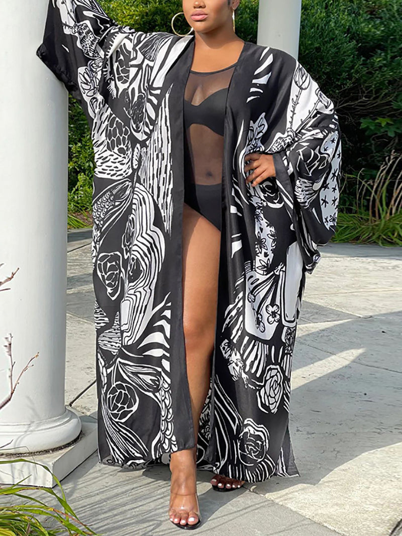 Fashion Print Loose Beach Cover-up Coat