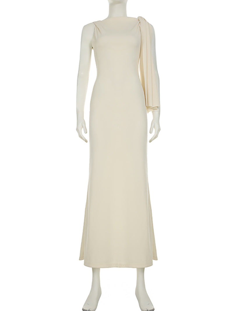Elegant Asymmetric Collar Sleeveless Vacation Dress