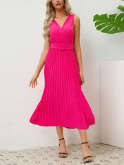 Sexy V Neck Sleeveless Slim Pleat Dress