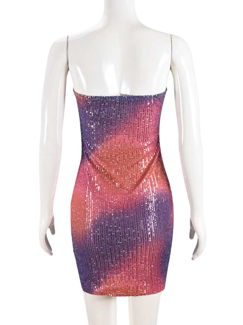 Sexy Gradient Sequin Strapless Mini Dress