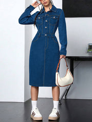 Fashion Button Up High Waist Denim Dress