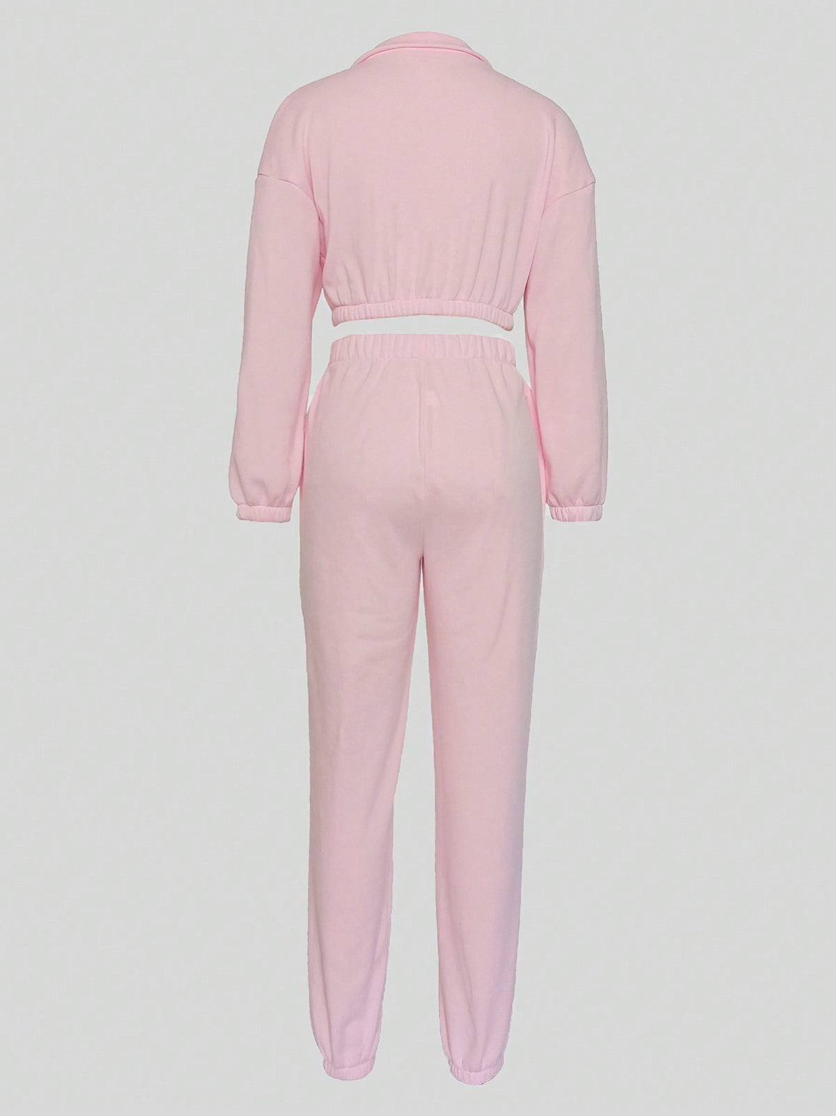 Zipper Collar Crop Top And Trousers Casual Set