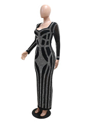 Fashion Rhinestone Embellished Nightclub Gown Dress