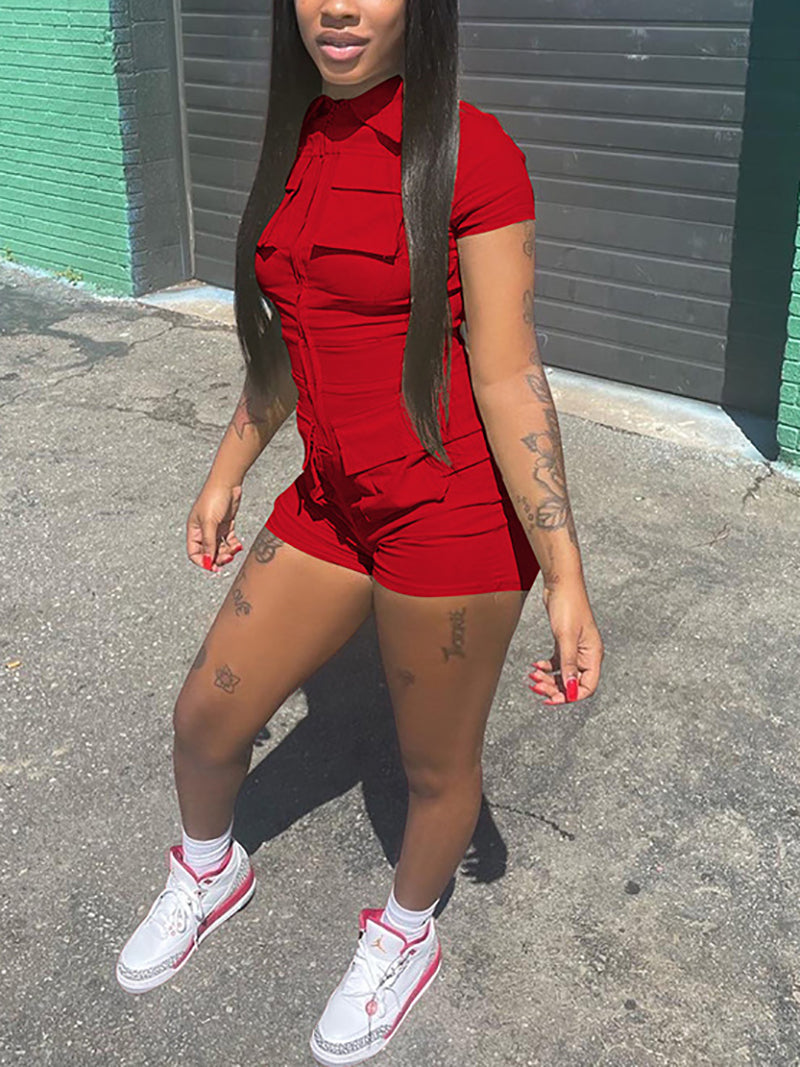 Casual Zipper Multi Pocket  Cargo Romper