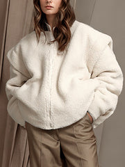 Fluff Lambwool V Neck Loose Zipper Coats