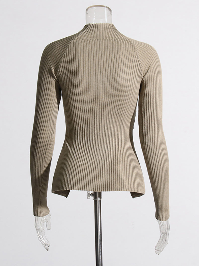 Fashion Round Neck Crisscross Hollow Out Knit Sweater