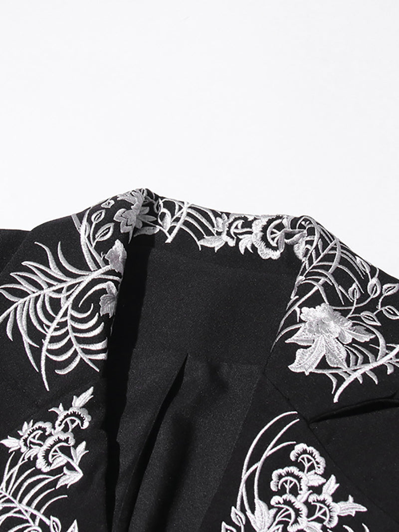 Fashion Flower Embroidery Slim Blazer