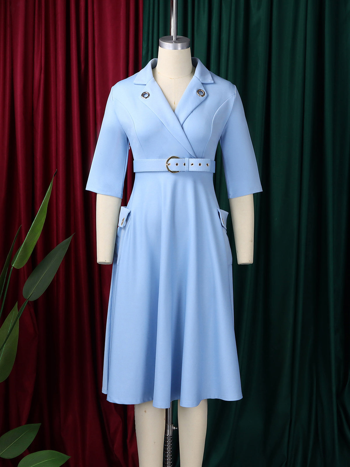 Elegant Belt Cinched Waist Casual Dress