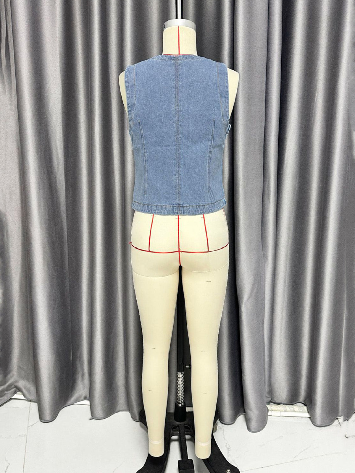 Casual Denim Crewneck Vest Waistcoat