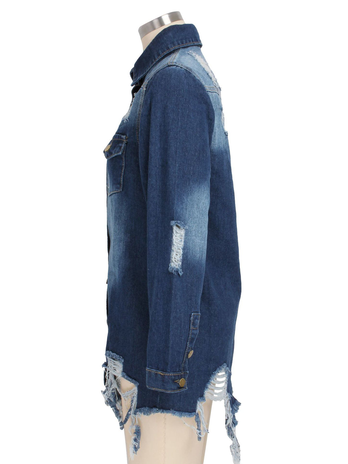 Casual Long Sleeve Shirt Button Ripped Denim Blouse Jacket