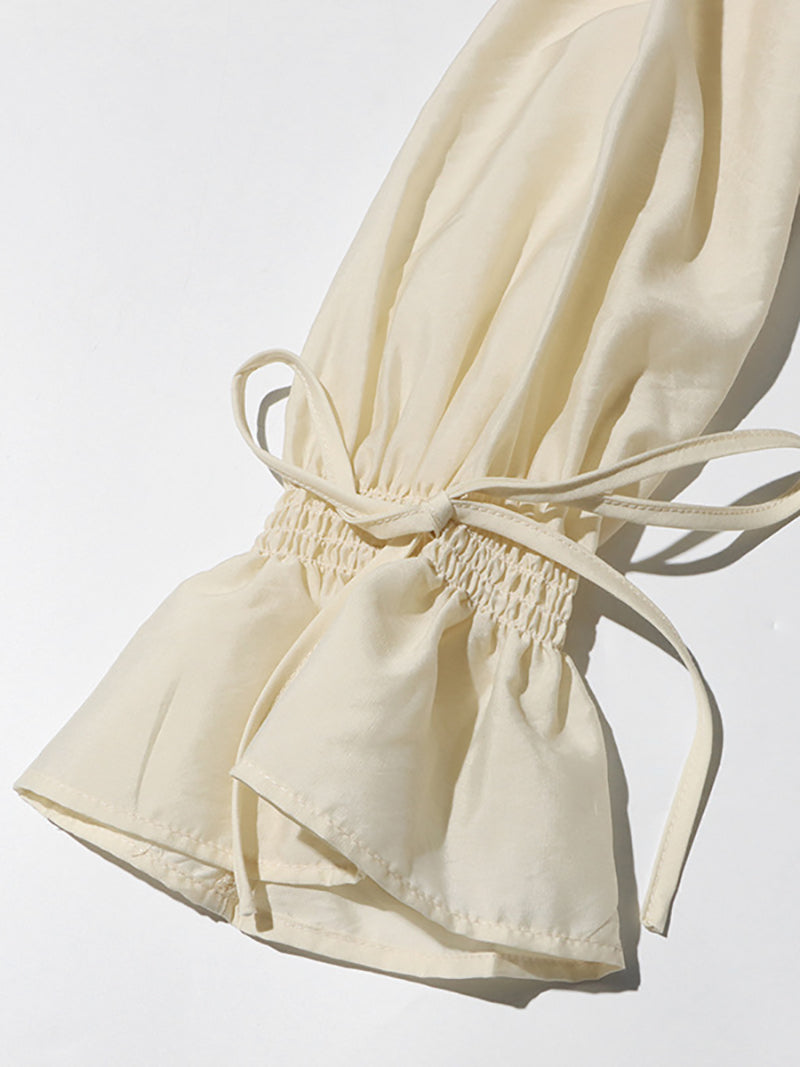 V-neck Lace-up Ruffled Top and Drawstring Shorts Set