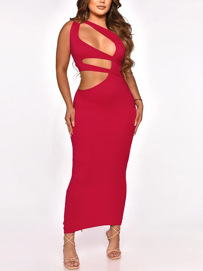 Sexy Cut Out One Shoulder Ruched Bodycon Dress