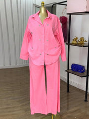 Beaded Collared Shirt and Pants Set