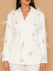 Fashion Rhinestone Feather Embellished Blazer