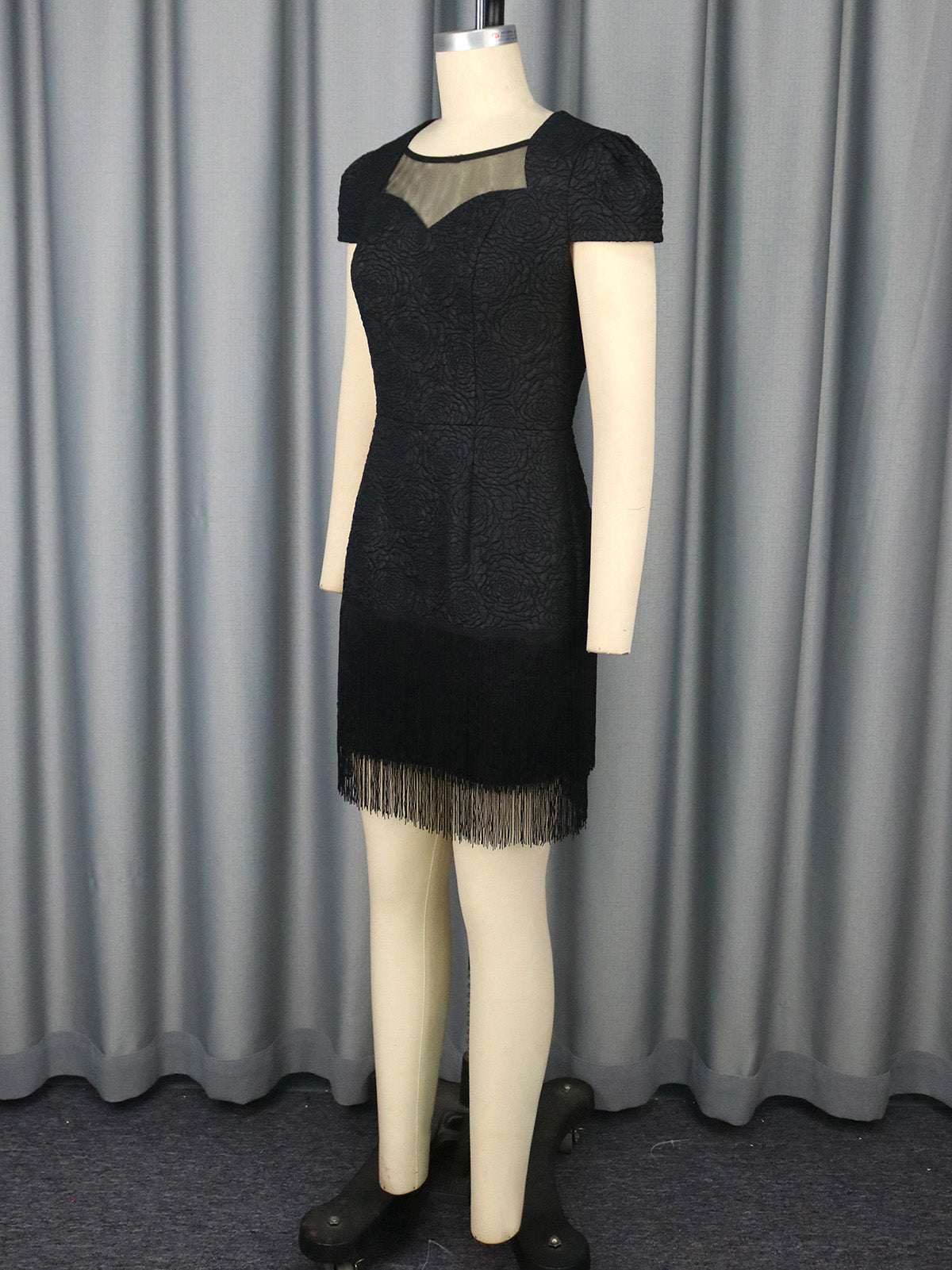 Elegant Mesh Patchwork Fringe Slim Mini Dress