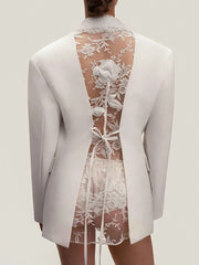 Fashion Hollow Out Lace Patchwork Slim Blazer