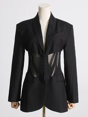 Sexy See Through Mesh Patchwork Slim Blazer