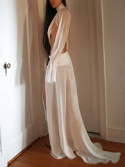 Sexy See-through High-neck Draped Top and Slit Skirt Set