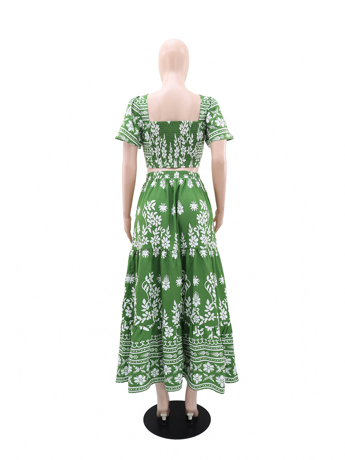 Casual Print Crop Top High Waist Maxi Skirt Set