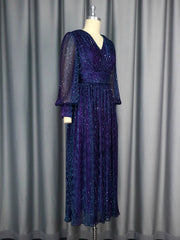 Elegant V-Neck Mesh Sequin Slim Maxi Dress