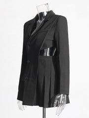 Solid Lapel Long Sleeve Hollow Out Blazer Dress