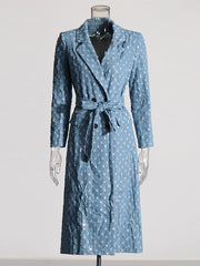 Fashion Lapel Lace-Up Distressed Denim Trench Coat