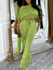 Fashion Ruched Crop Top and Lounge Pant Sets