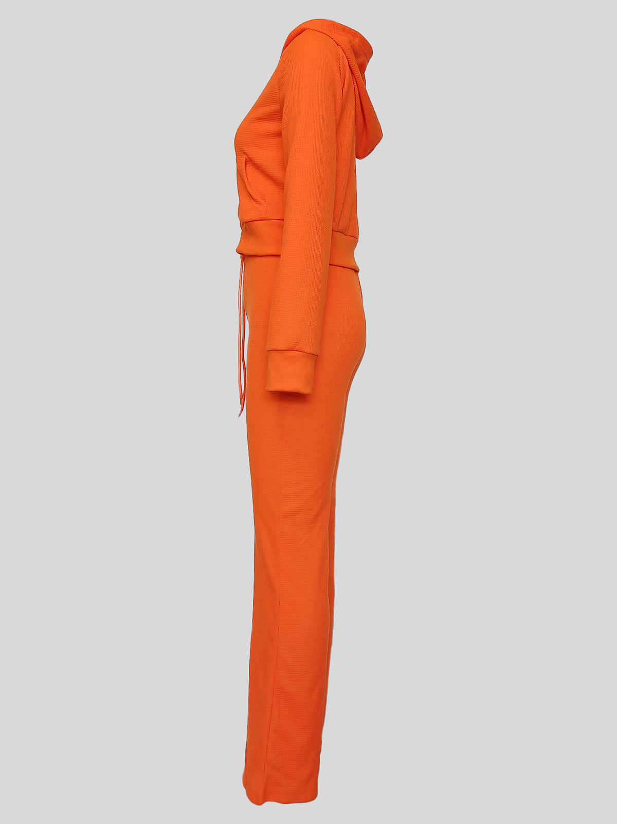 Waffle Hooded Zipper Top Drawstring Trousers Sports Set