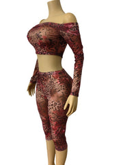 Animal Print Off Shoulder Top and Capri Pants Set