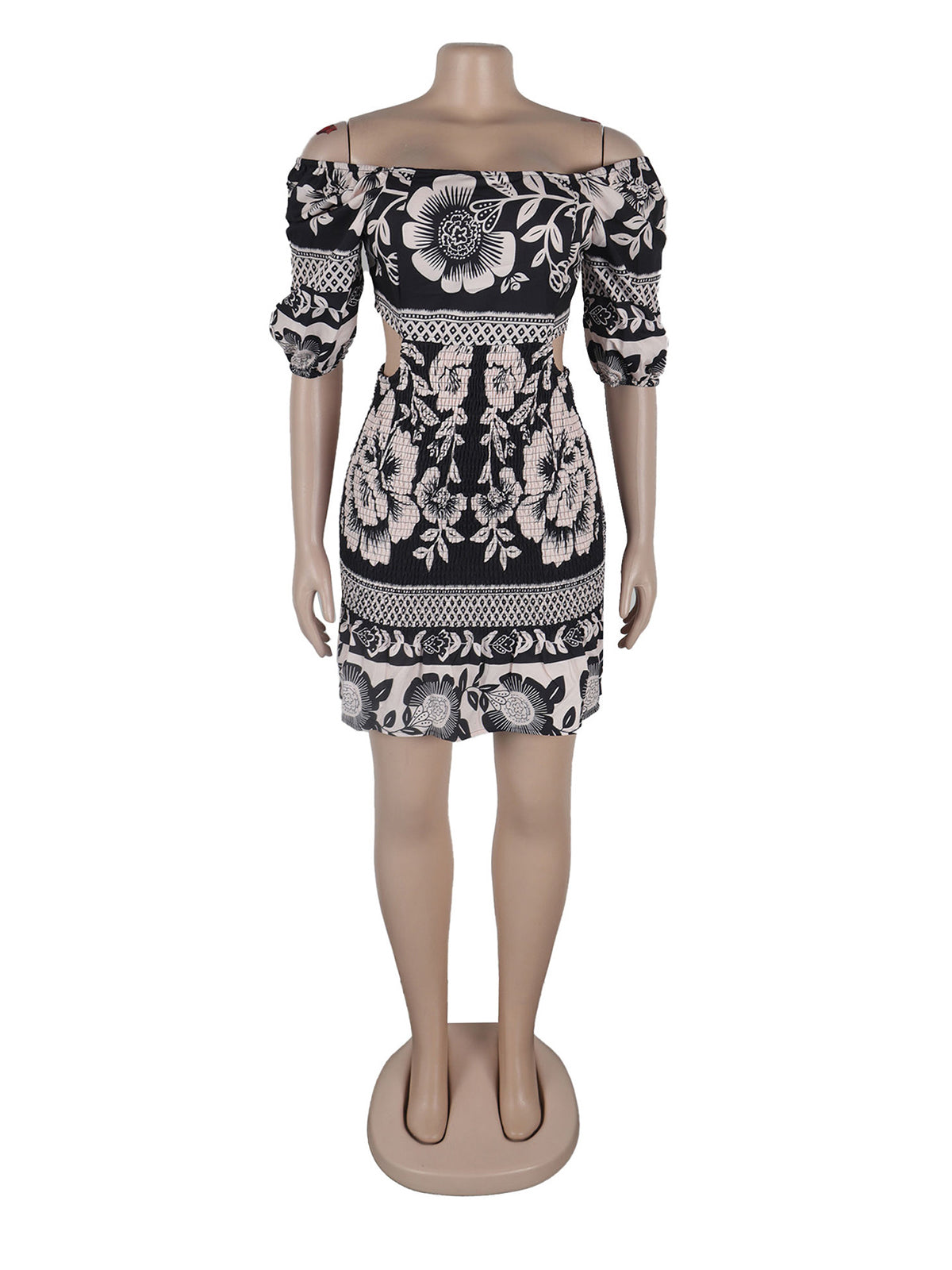 Print Off Shoulder Backless Colorful Club Dress
