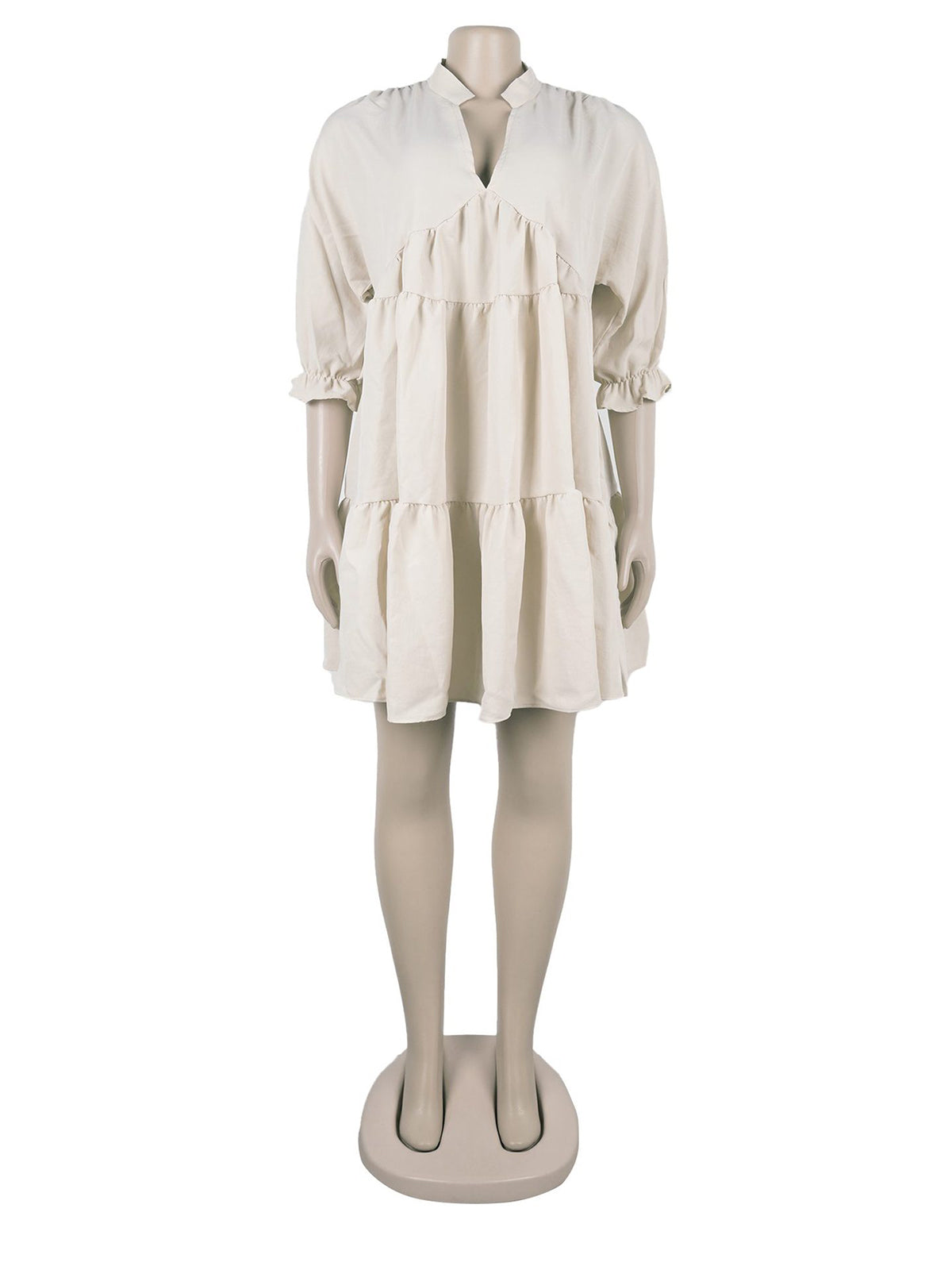 Casual V-neck Bubble Sleeve Loose Mini Dress